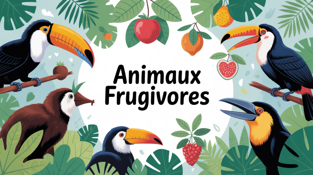 Animaux frugivores dont le regime alimentaire est constitue de fruit autour de fruits colorés