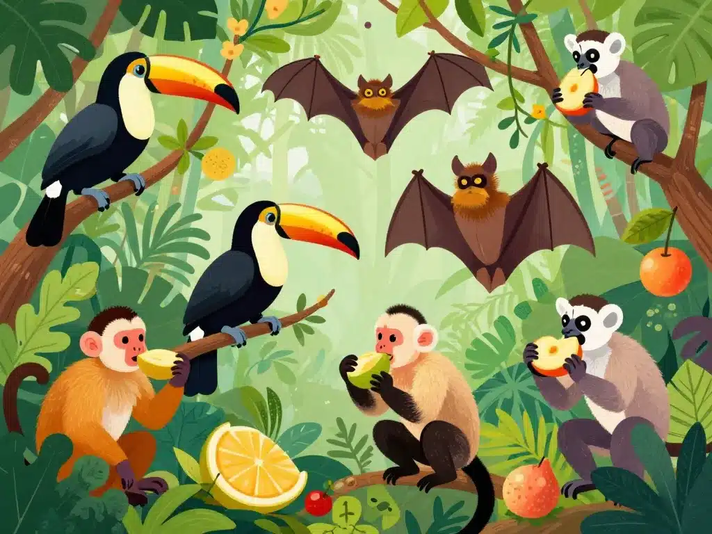 Principaux animaux dont le regime alimentaire est constitue de fruit consommant des fruits