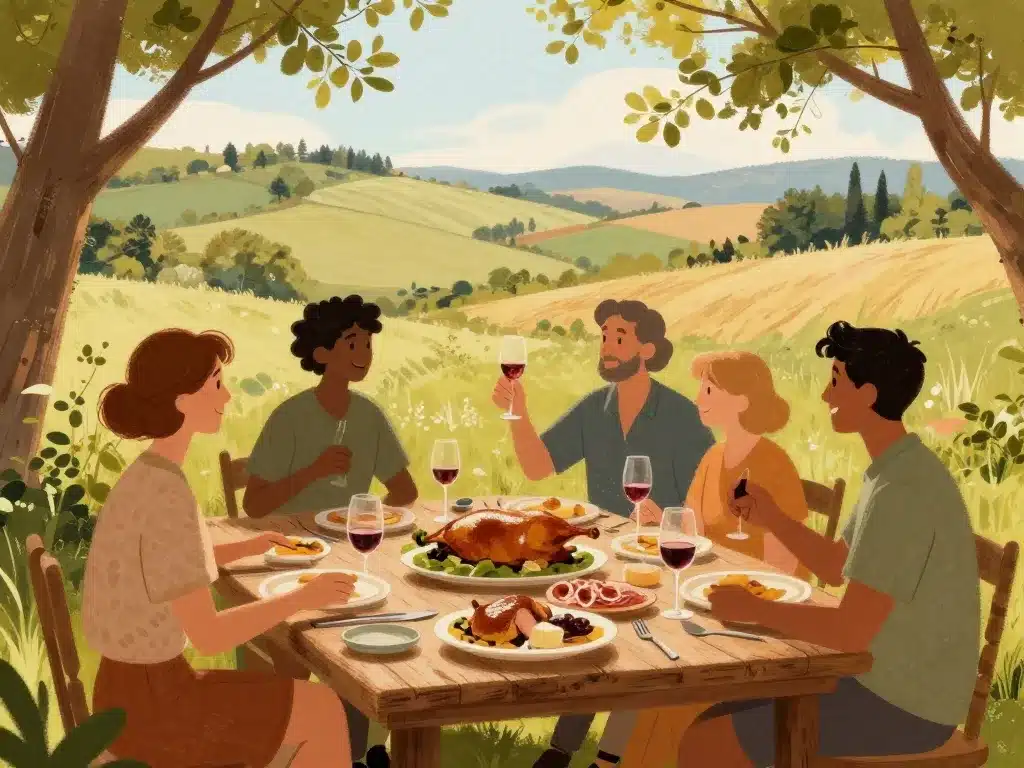 Scène armagnacaise table familiale repas terroir