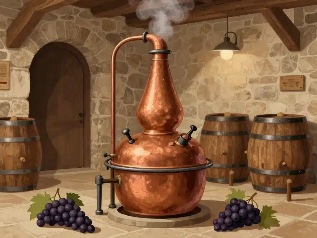 Distillation armagnacaise atelier chais traditionnel