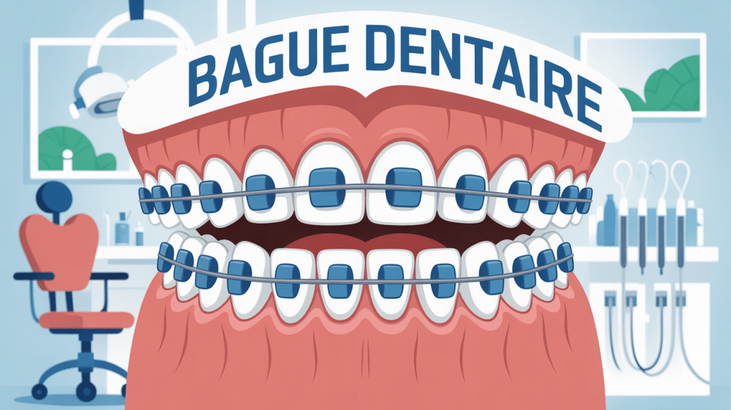 illustration bouche avec bague dentaire et cabinet orthodontie