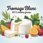 Pot de fromage blanc 40 matiere grasse entouré de fruits et céréales