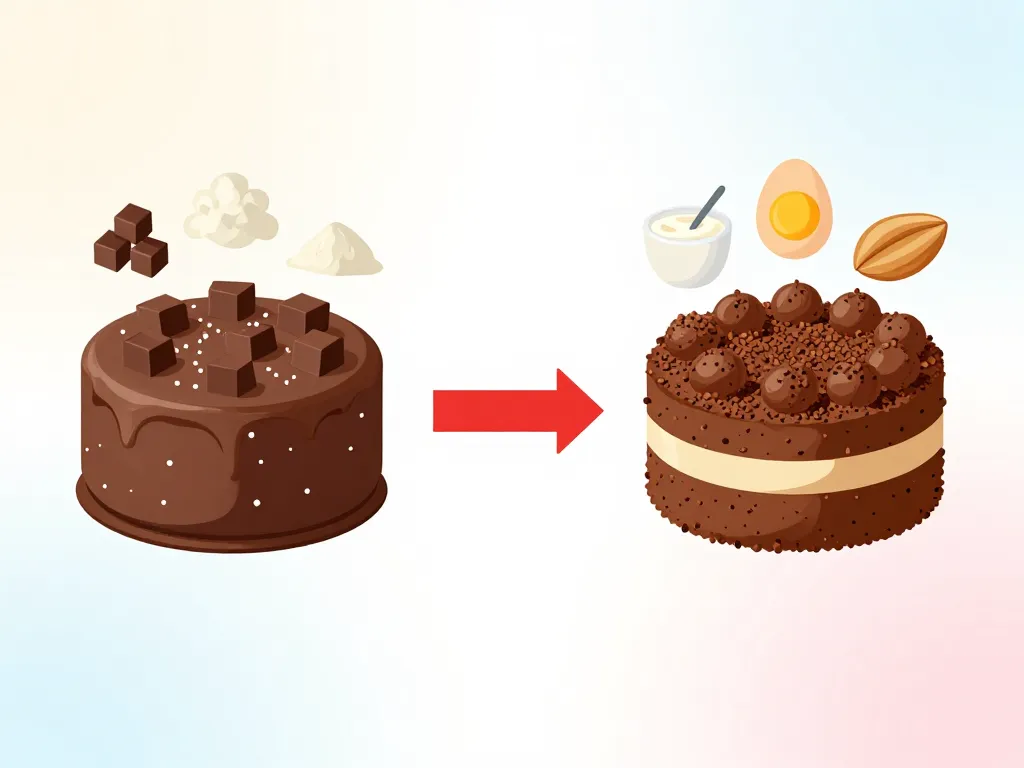 diagramme transformation gateau au chocolat proteine vs classique