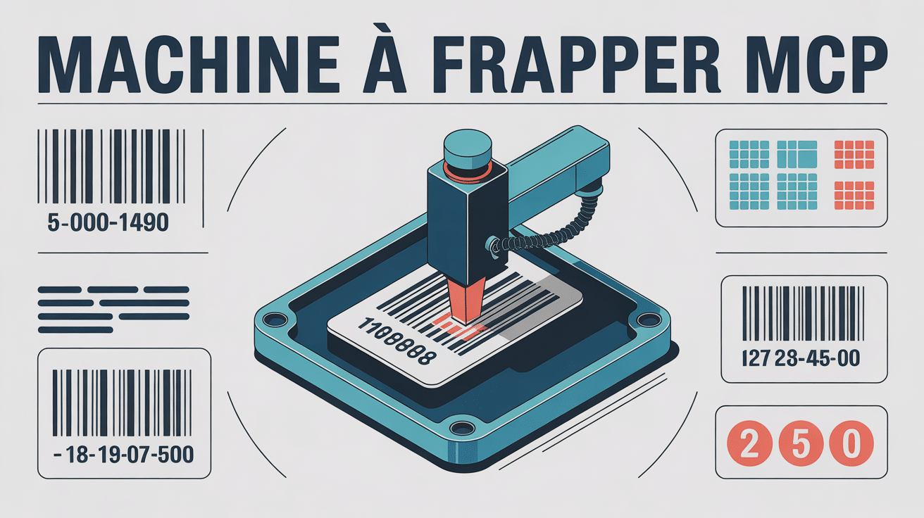 illustration machine a frapper mcp marquant code sur métal et plastique
