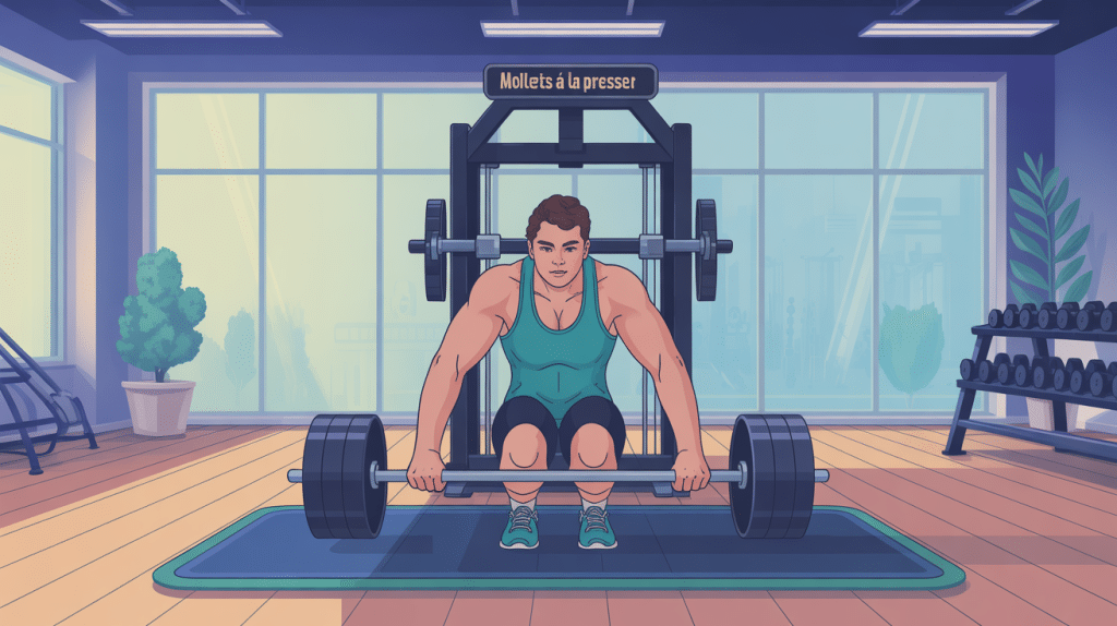 Illustration du travail du mollet a la presse en salle