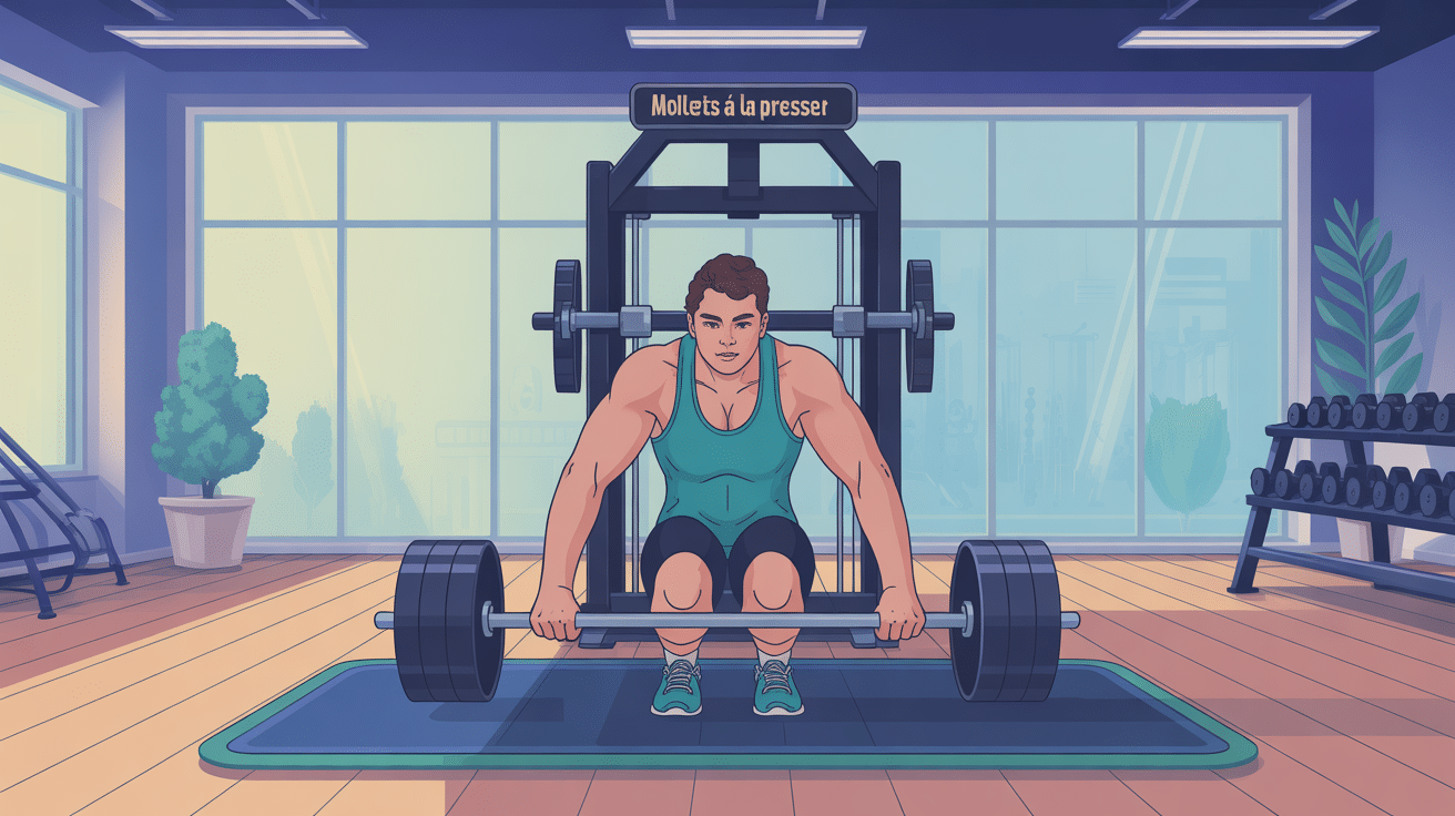 Illustration du travail du mollet a la presse en salle