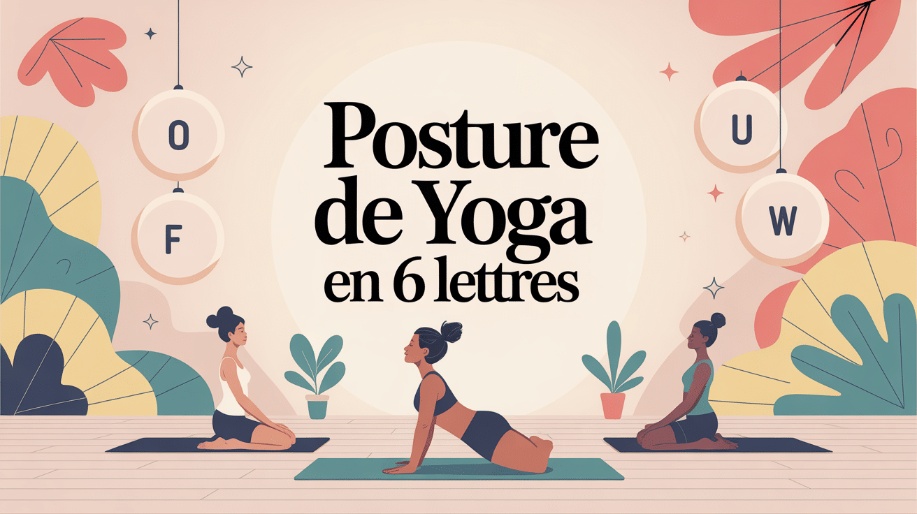 Illustration stylisée postures de yoga 6 lettres ambiance zen