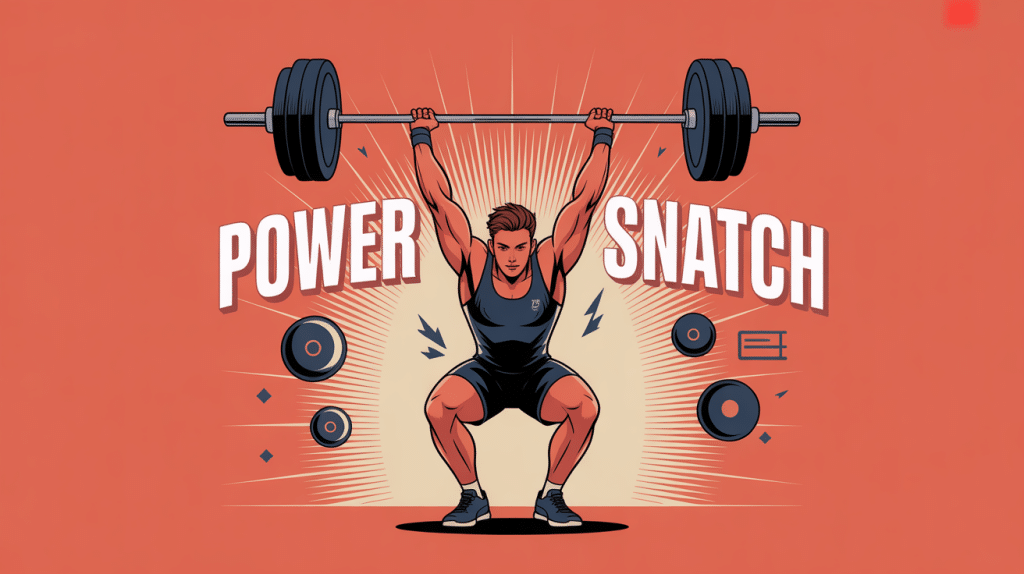 Athlète stylisé réalise power snatches barre olympique