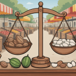 illustration prix des noix au kilo en marché avec balance