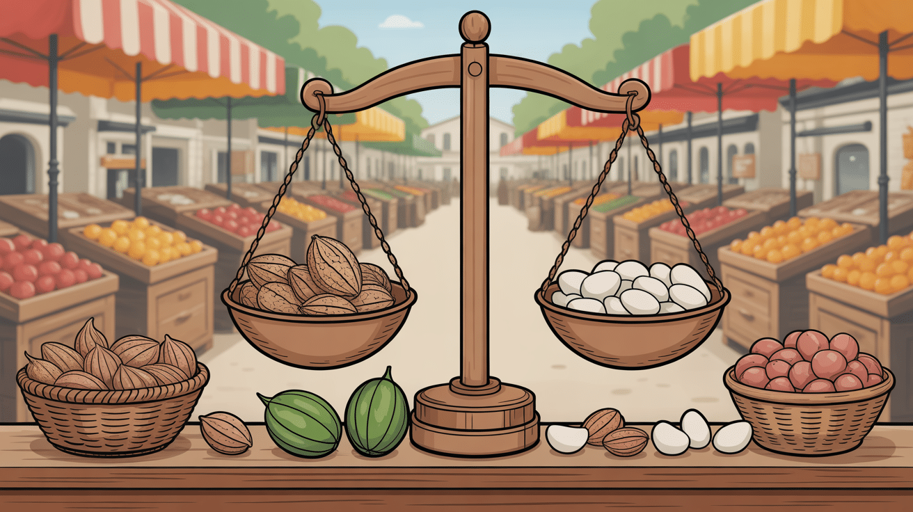 illustration prix des noix au kilo en marché avec balance