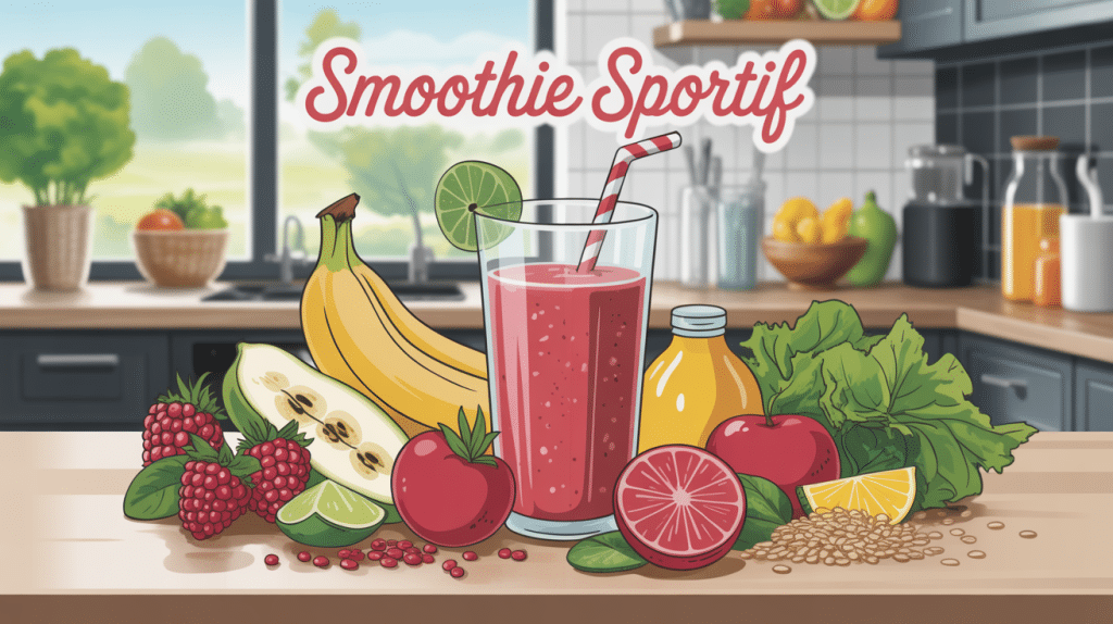 smoothie sportif nutritif entouré d'ingrédients frais