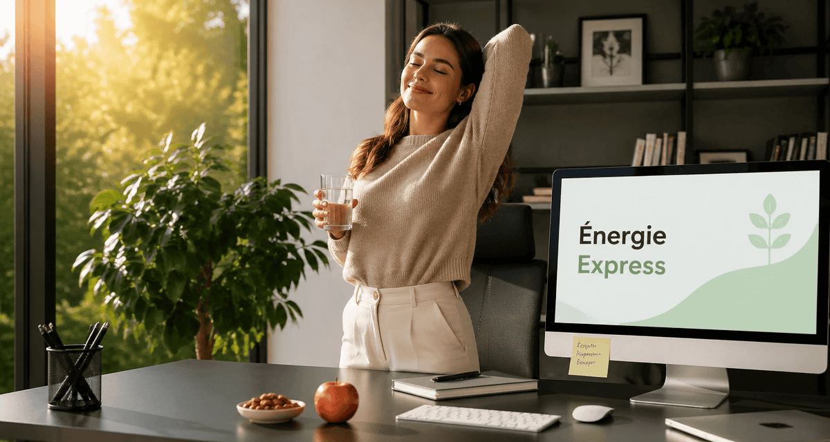 comment avoir de l energie rapidement femme bureau verre eau