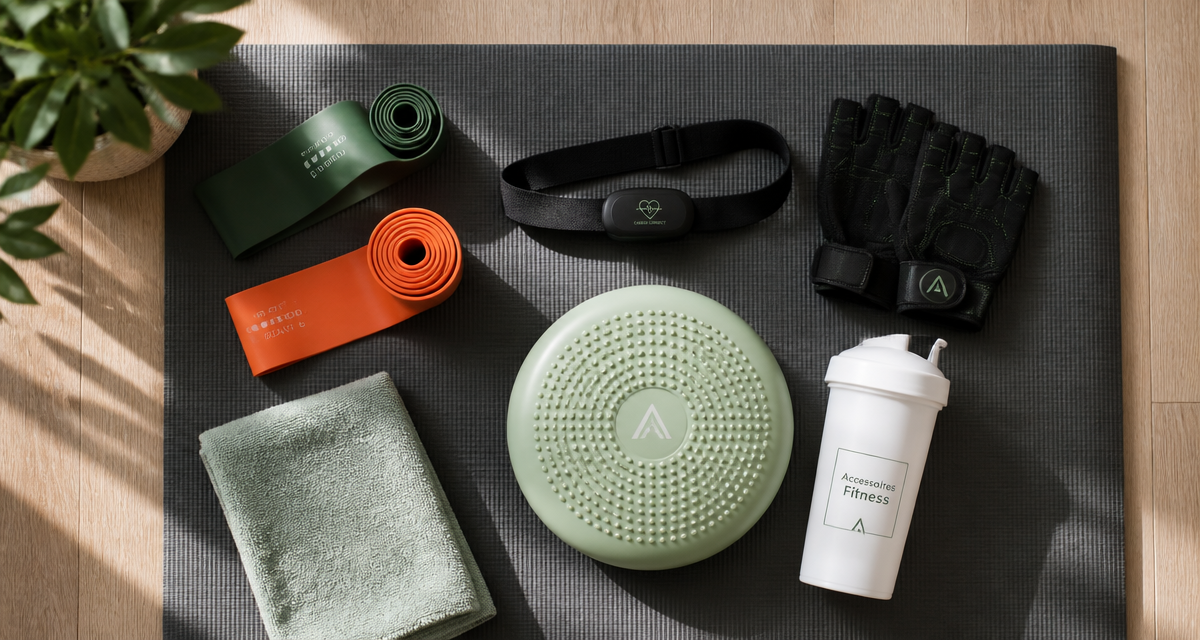 Accessoires de sport variés sur tapis