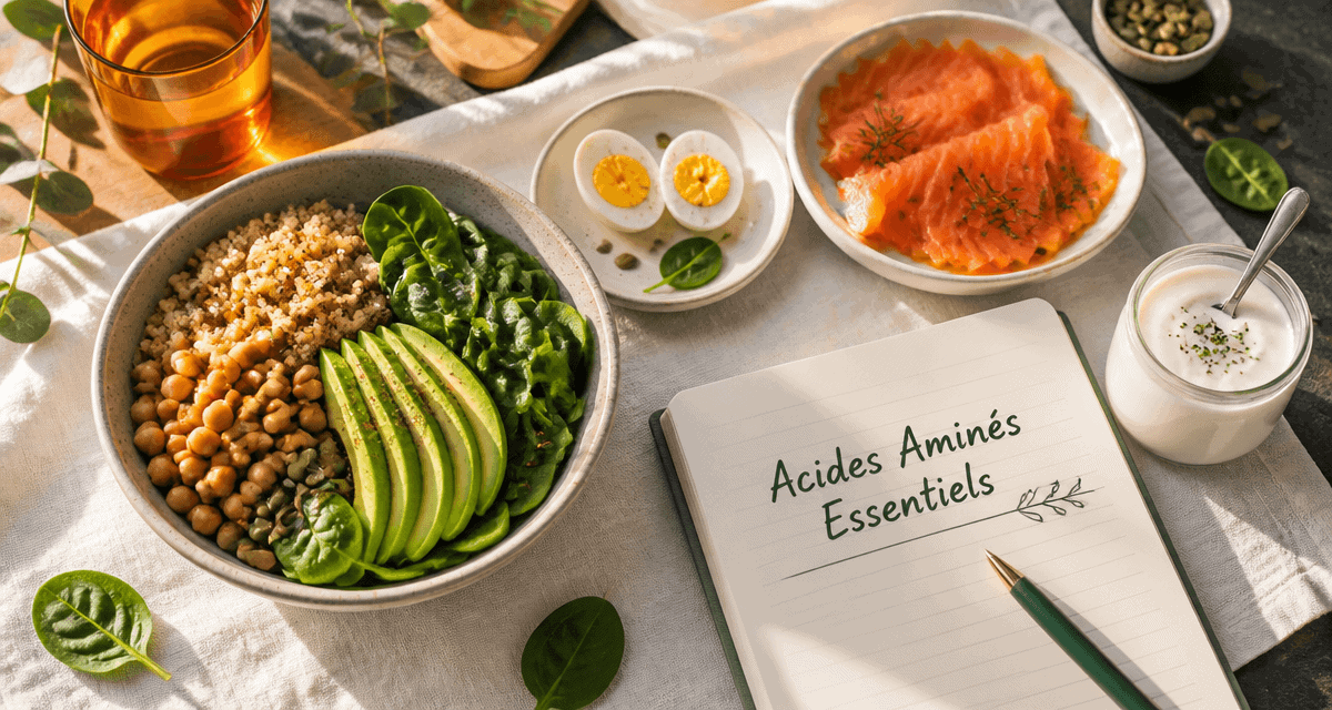 aliments et acides amines essentiels en plat sain