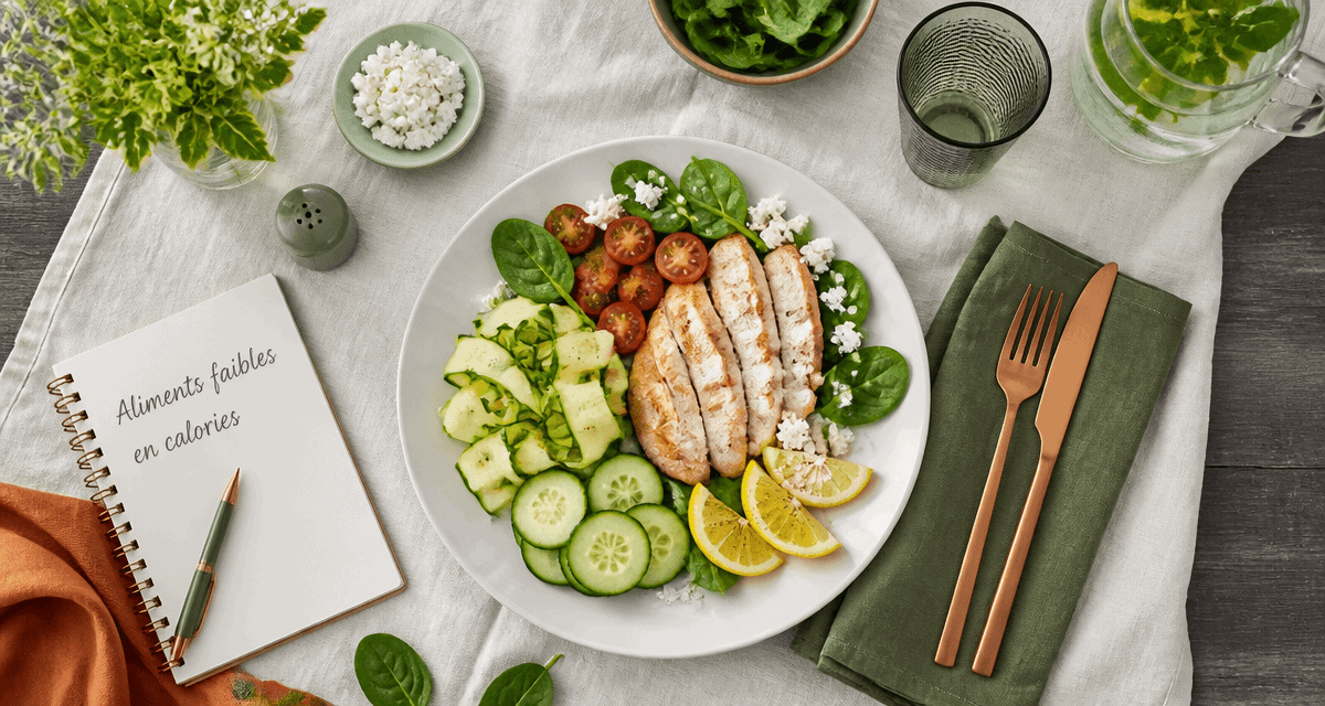 Assiette d'aliments faibles en calories sur table