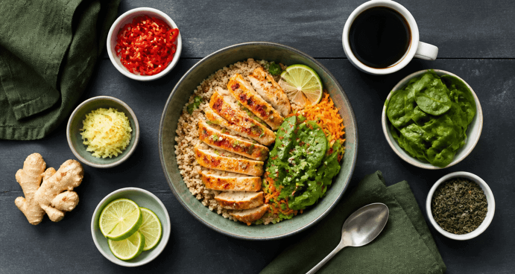 aliments qui boostent le métabolisme sur table ardoise