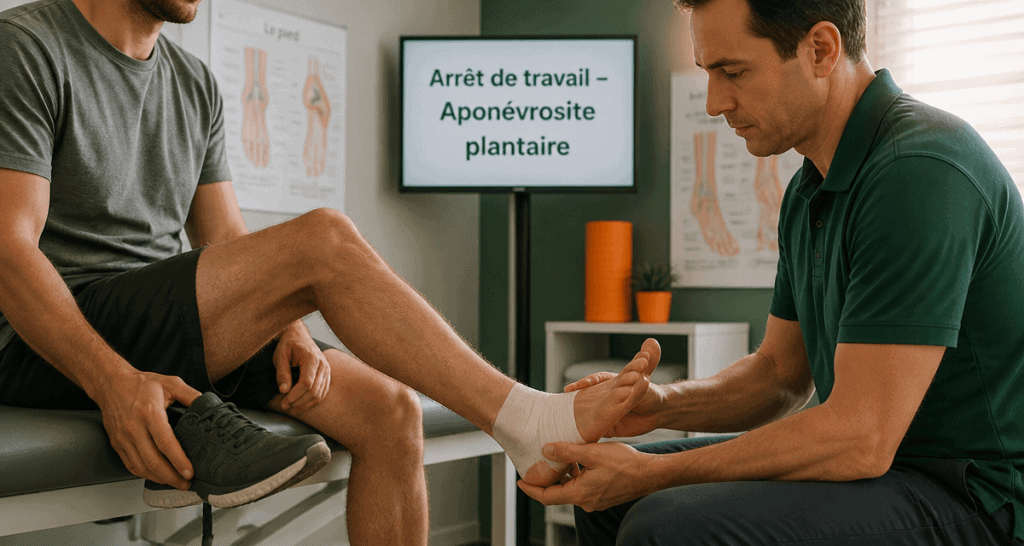 Aponévrosite plantaire durée arrêt de travail pied bandé