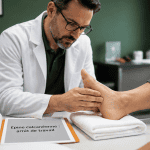 combien d'arret de travail pour une épine calcanéenne, médecin examine pied