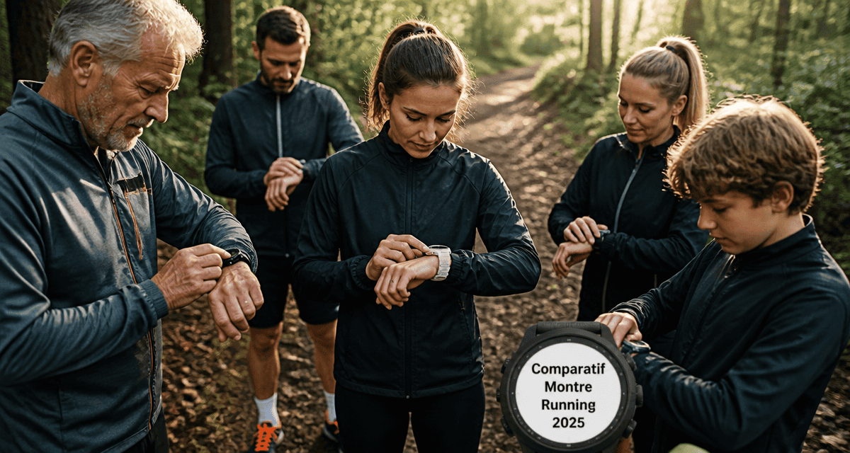 comparatif montre running groupe coureurs forêt