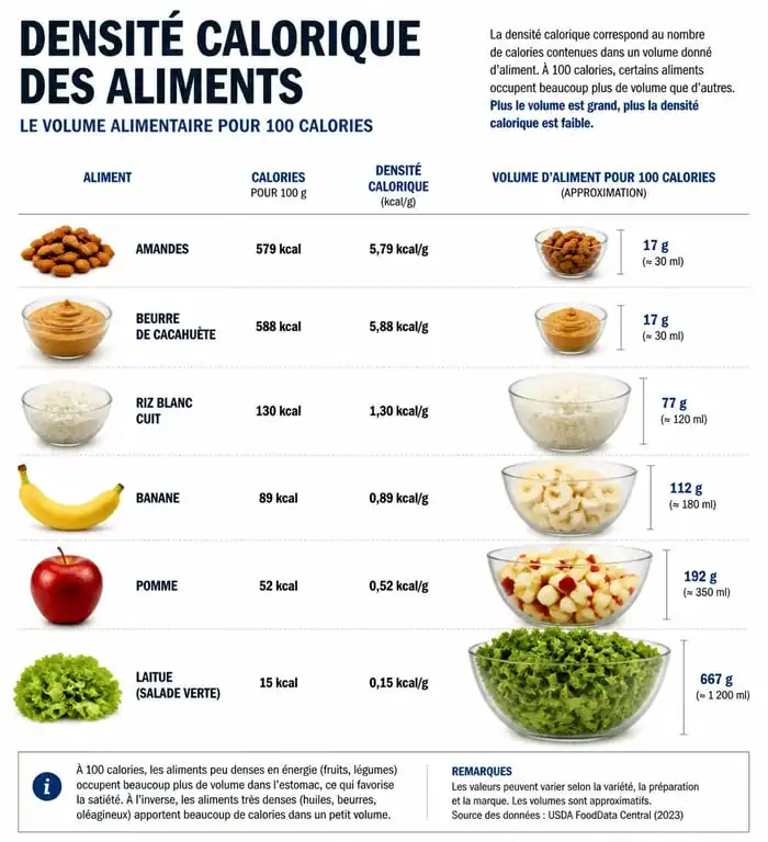 Infographie sur la densité calorique des aliments pour une alimentation équilibrée