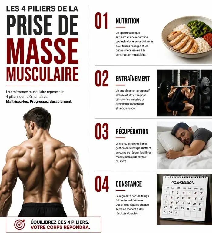 Les 4 piliers fondamentaux pour une prise de masse musculaire efficace