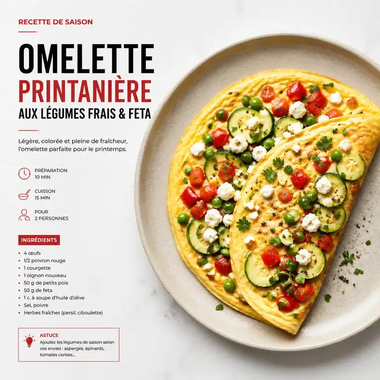 Omelette healthy printanière aux légumes et feta pour une recette équilibrée