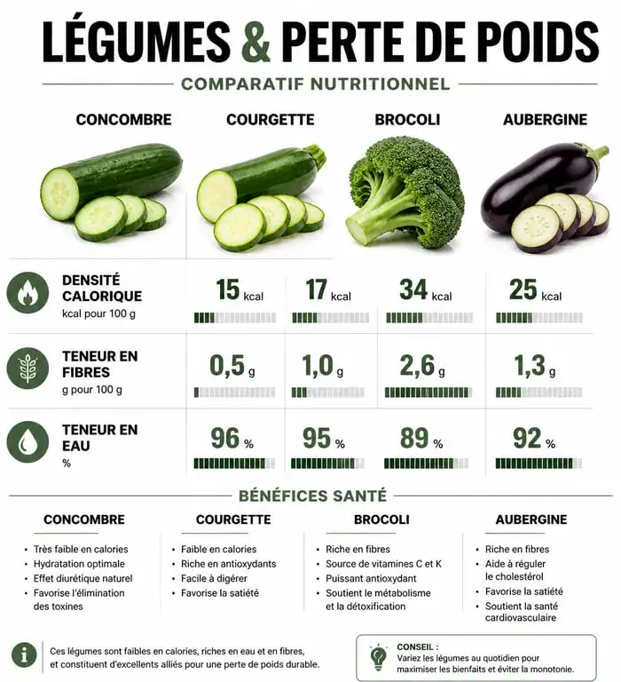 Infographie comparative des meilleurs légumes pour maigrir : calories et fibres