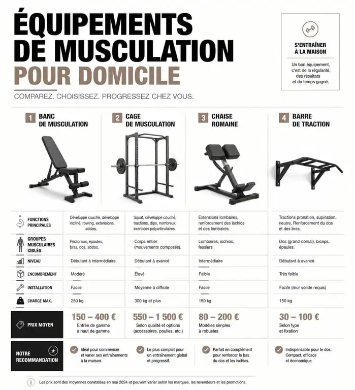 Comparatif des équipements pour musculation à domicile et leurs budgets