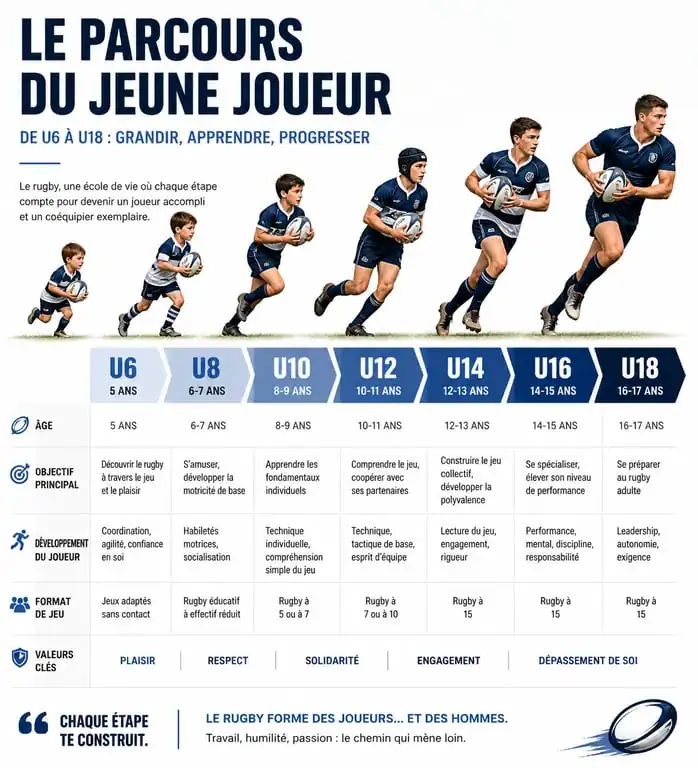 Progression des catégories d'âge au rugby de U6 à U18