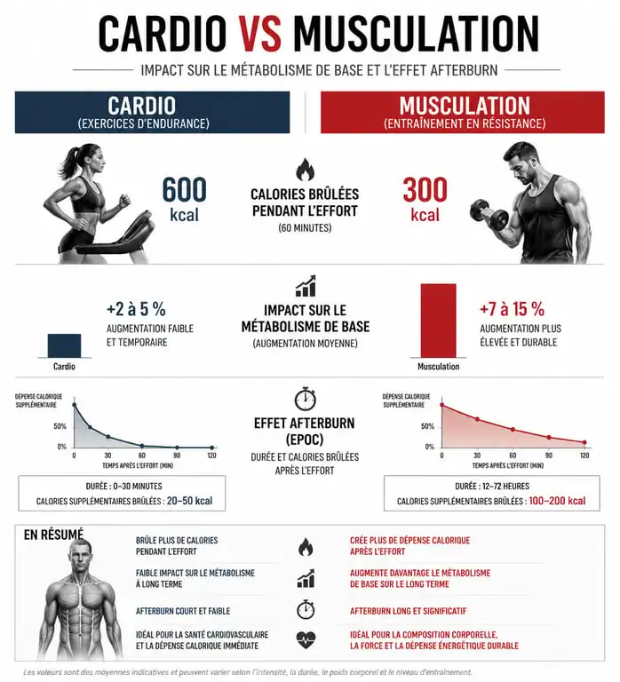 Infographie comparative : musculation et métabolisme vs cardio