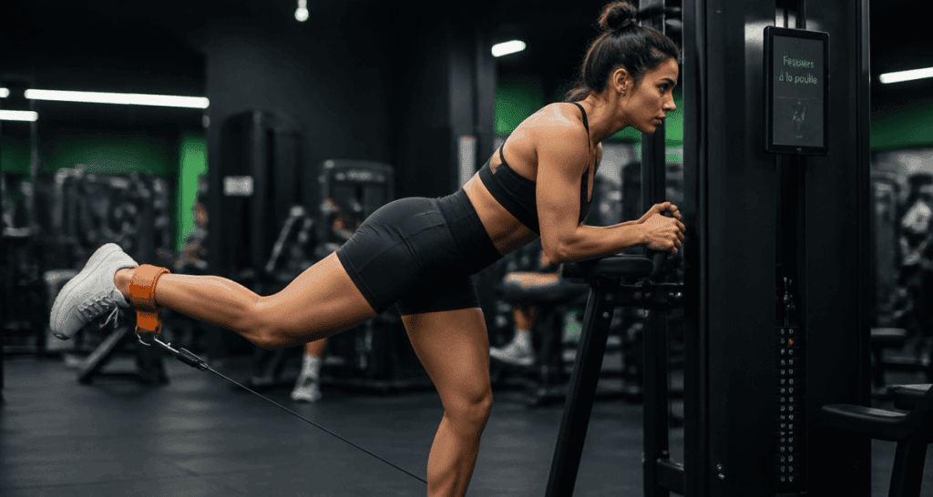 exercice fessier poulie femme kickback