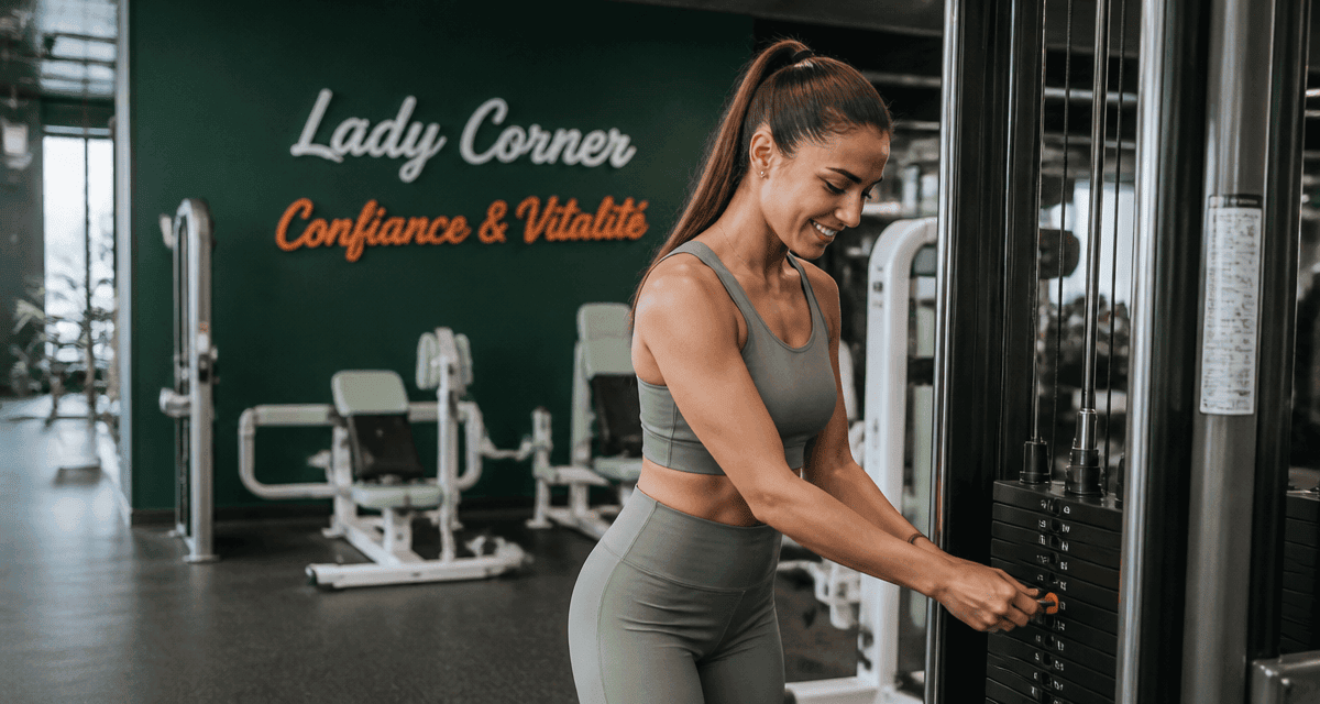 femme salle de sport ajustant machine guidée