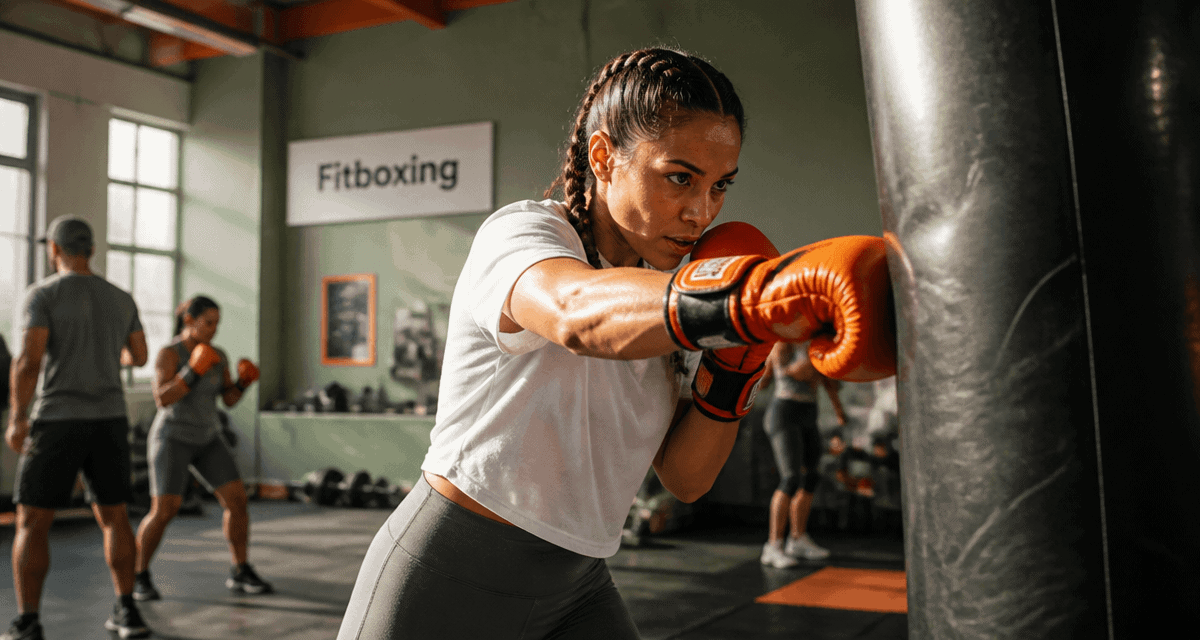 fitboxing femme frappant sac de frappe