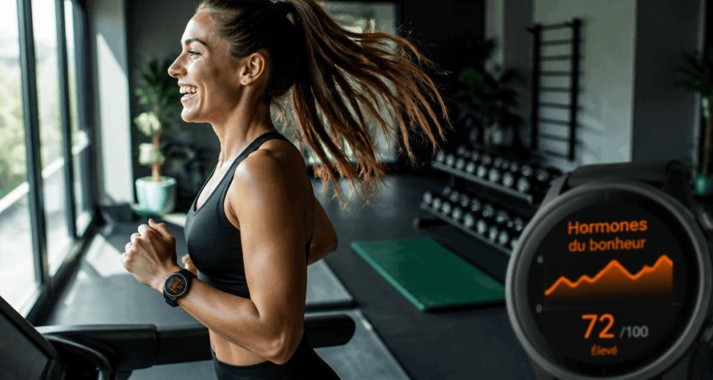 Femme courant salle de sport hormone du bonheur sport