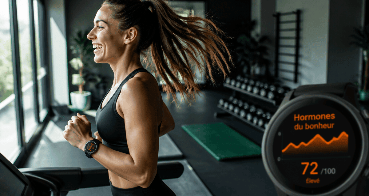 Femme courant salle de sport hormone du bonheur sport