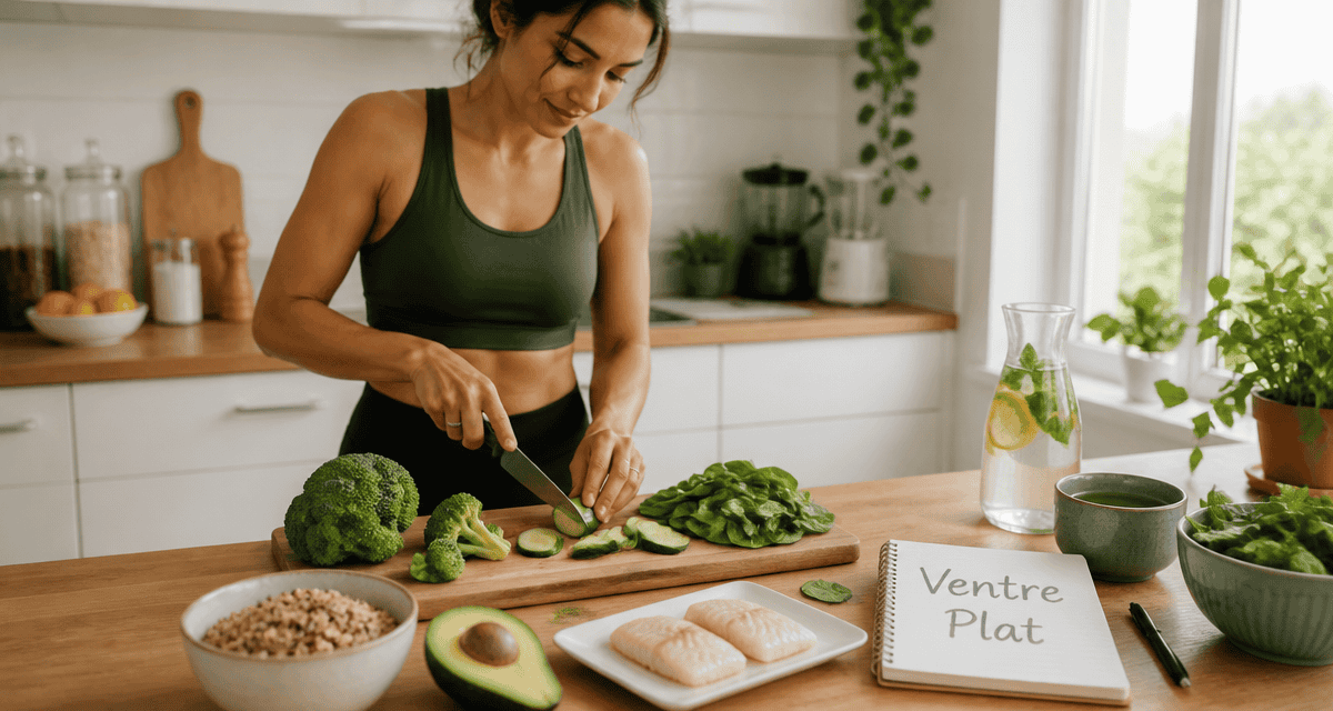 maigrir du ventre alimentation femme prépare repas sain légumes