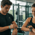 montre connectée ou bracelet sur poignet en salle de sport