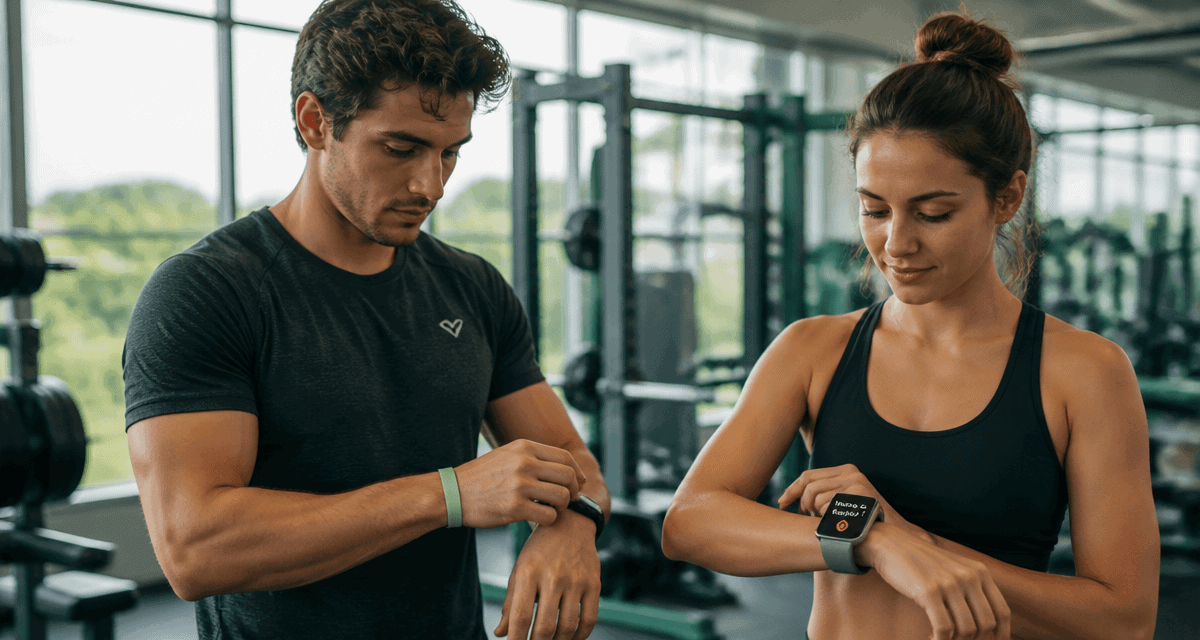 montre connectée ou bracelet sur poignet en salle de sport