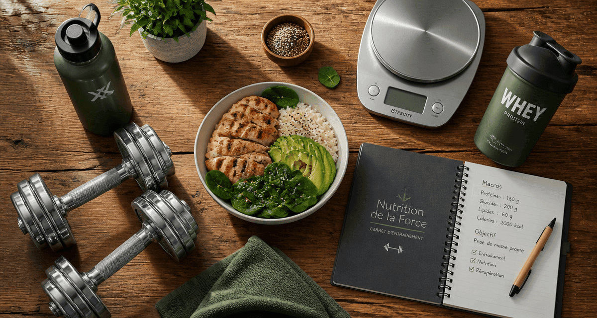 nutrition de la force bol post-workout haltères balance carnet