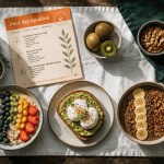 Petit dej équilibré recette avec porridge, avocado toast et smoothie bowl
