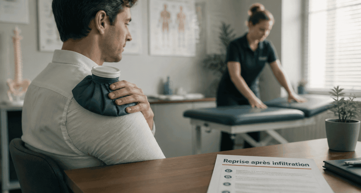 peut on travailler apres une infiltration de l'épaule, patient reposant avec bandage