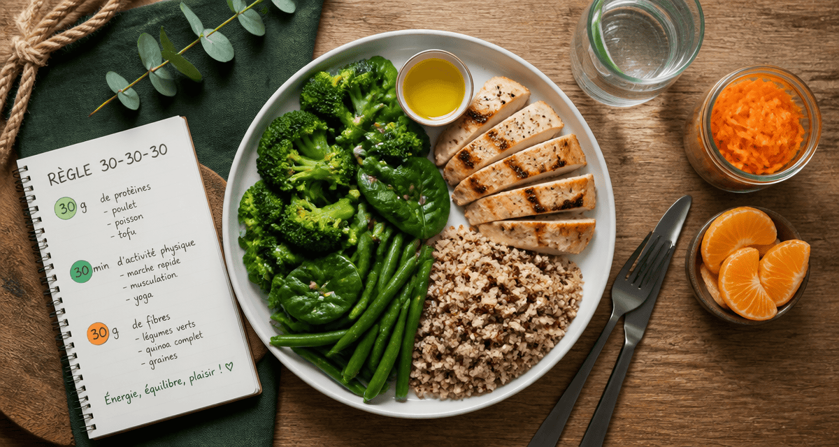 plan alimentaire pour perte de poids assiette 30-30-30 légumes poulet quinoa