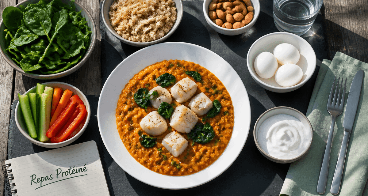 repas riche en proteine dhal cabillaud quinoa oeufs