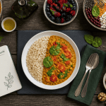 assiette curry lentilles et aliments bons pour la santé