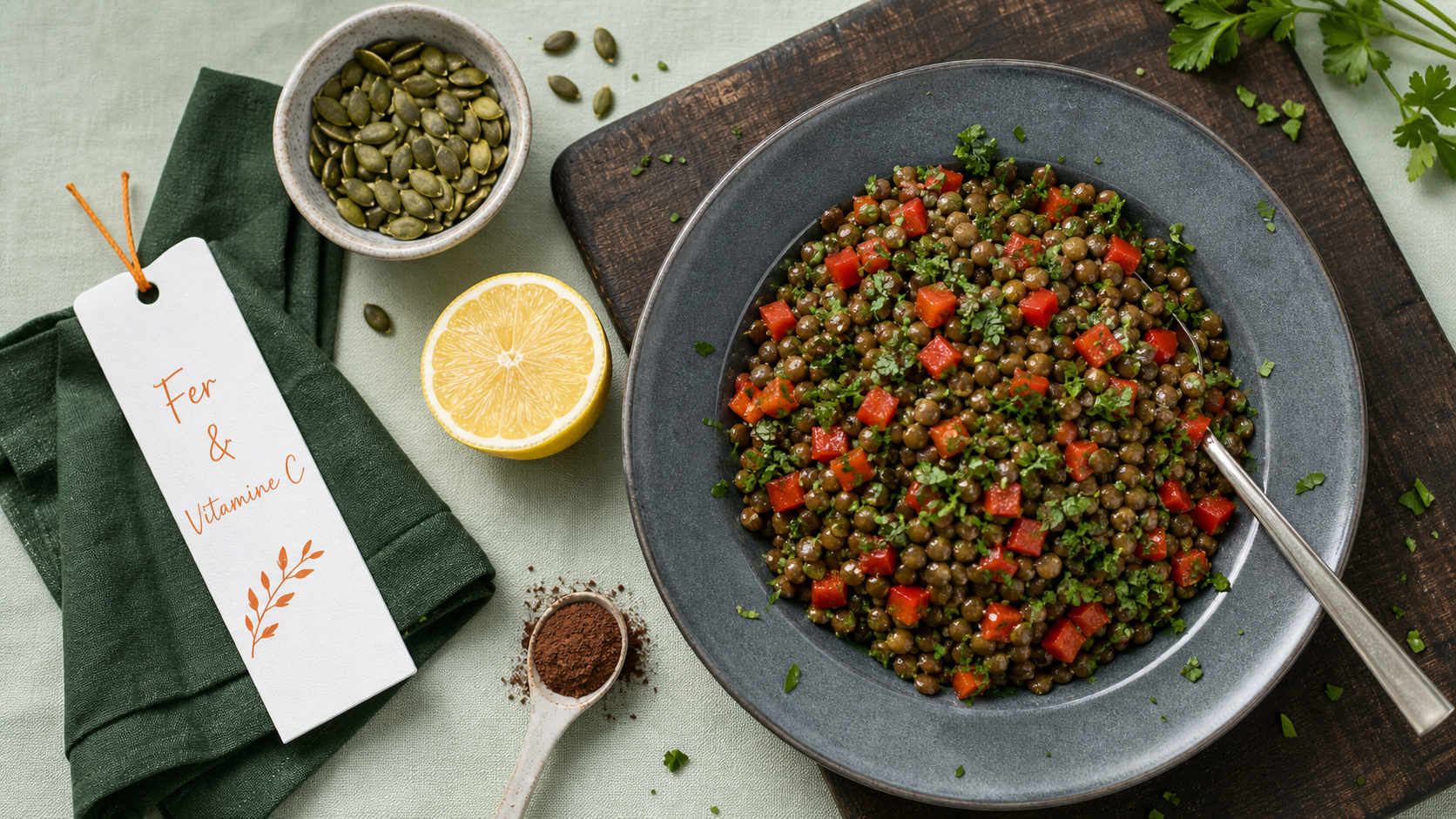 Aliment pour manque de fer : lentilles et vitamine C pour mieux absorber le fer