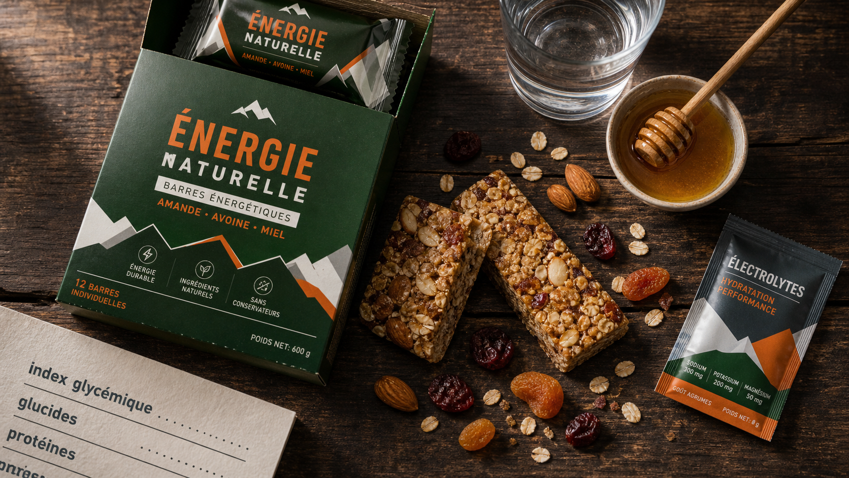 Barres energetiques pour sportifs : barres, flocons d’avoine, amandes et électrolytes