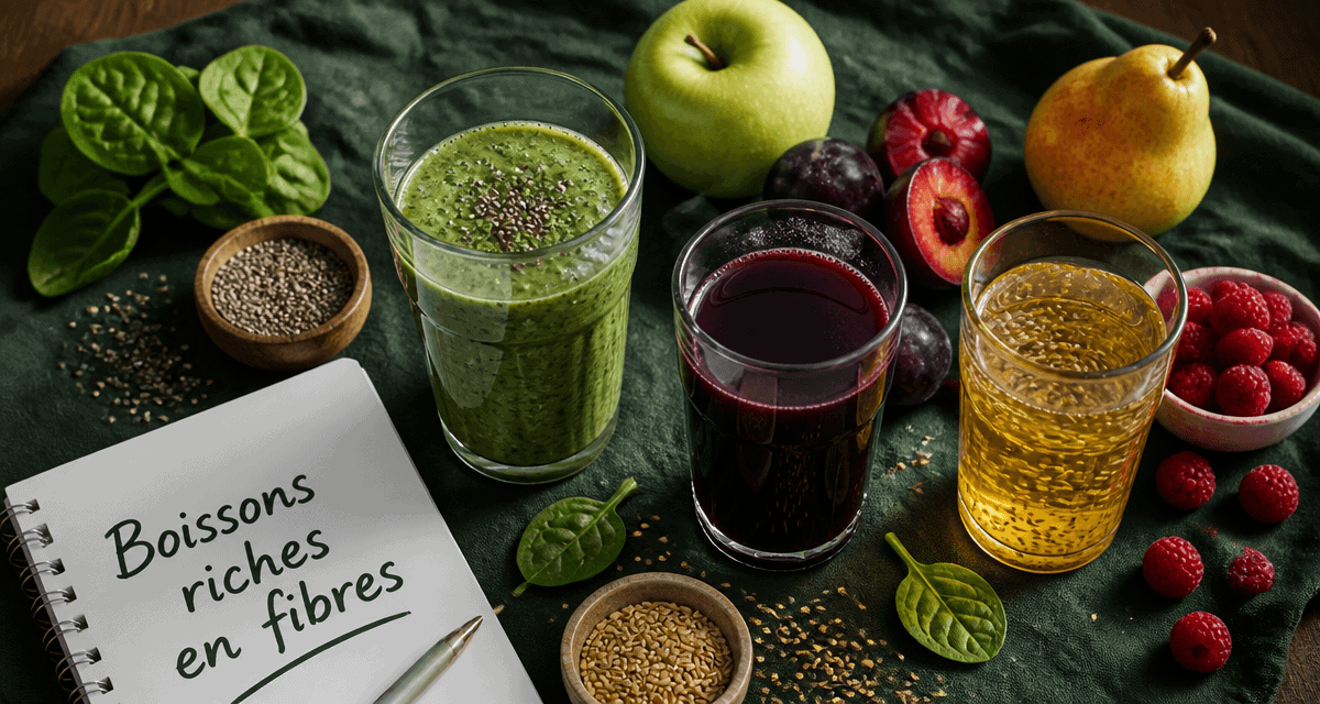 Boisson riche en fibre maison sur table avec fruits
