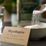 Combien de collagene par jour : dose de collagène en cuisine, poudre dans un bol