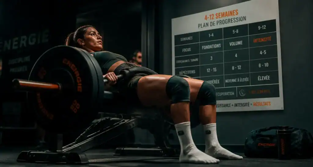 Combien de temps pour voir les muscles fessiers : hip thrust en salle