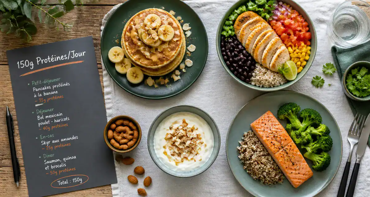 comment manger 150 g de protéine par jour, assiettes variées